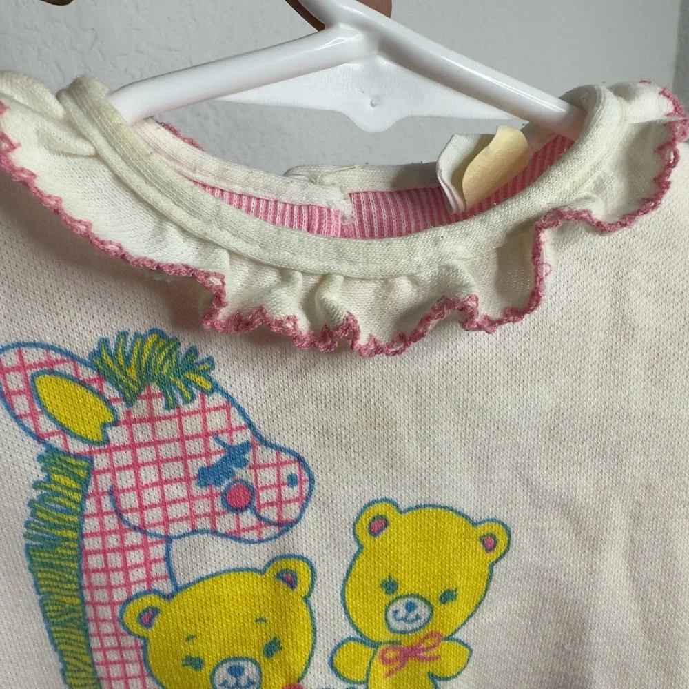 Carters Sweater Girls 18M Pink White VTG 80s Long Sleeve Ruffle Collar‎ Animal